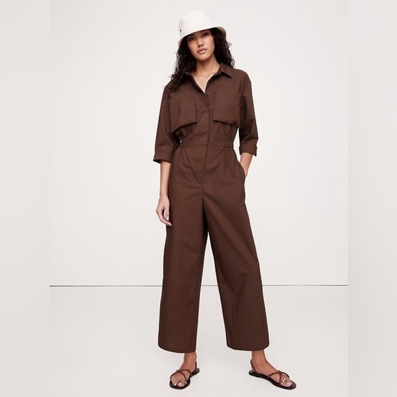 NWT! Banana Republic Espresso Brown Cotton Poplin Boiler Suit - Multiple🦋 - Picture 1 of 11